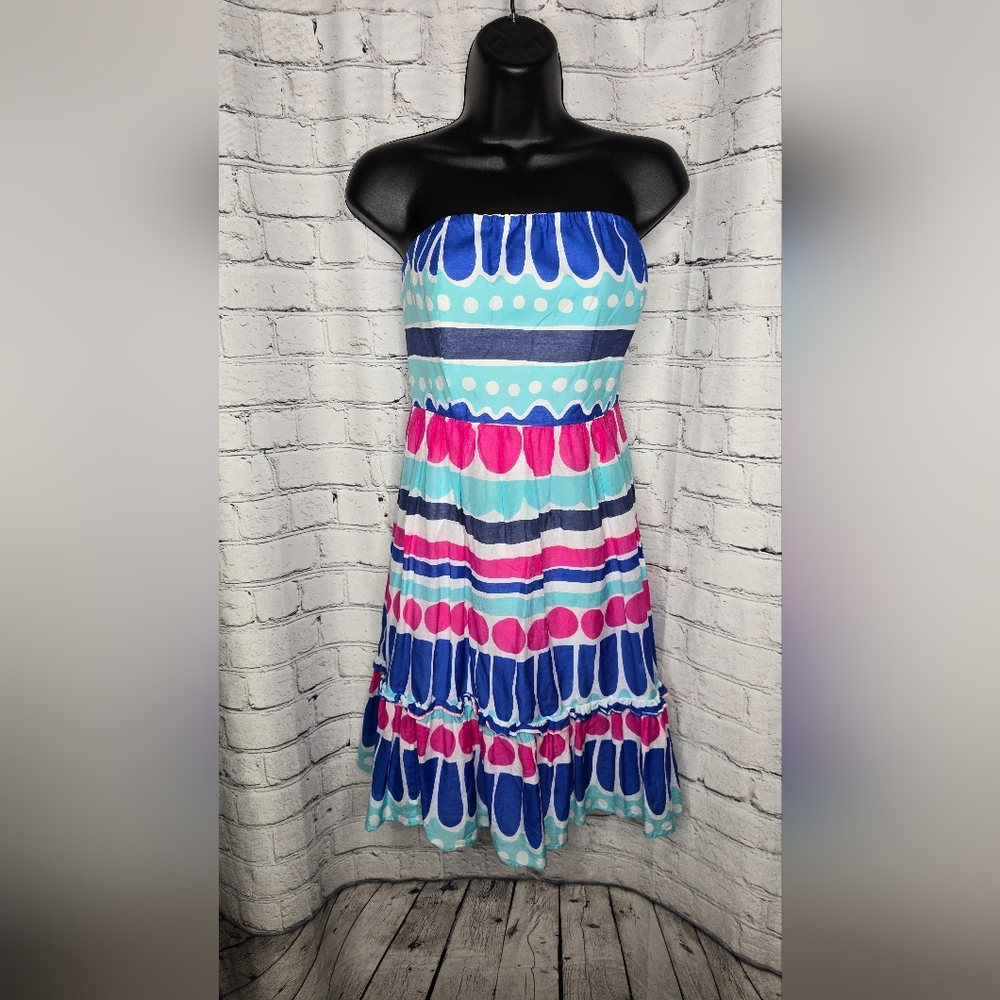 Vineyard Vines Strapless Ocean Splash Cotton Silk Blend Mini Dress Size 8